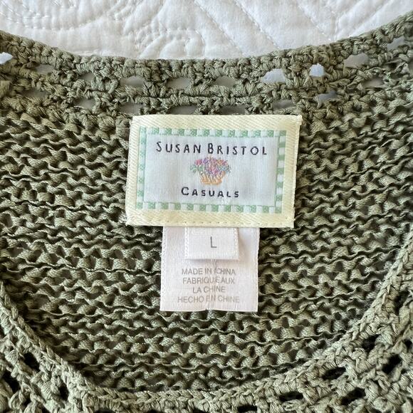 Susan Bristol Casuals Open Weave Tunic Sweater Sage Green Large - Picture 8 of 8